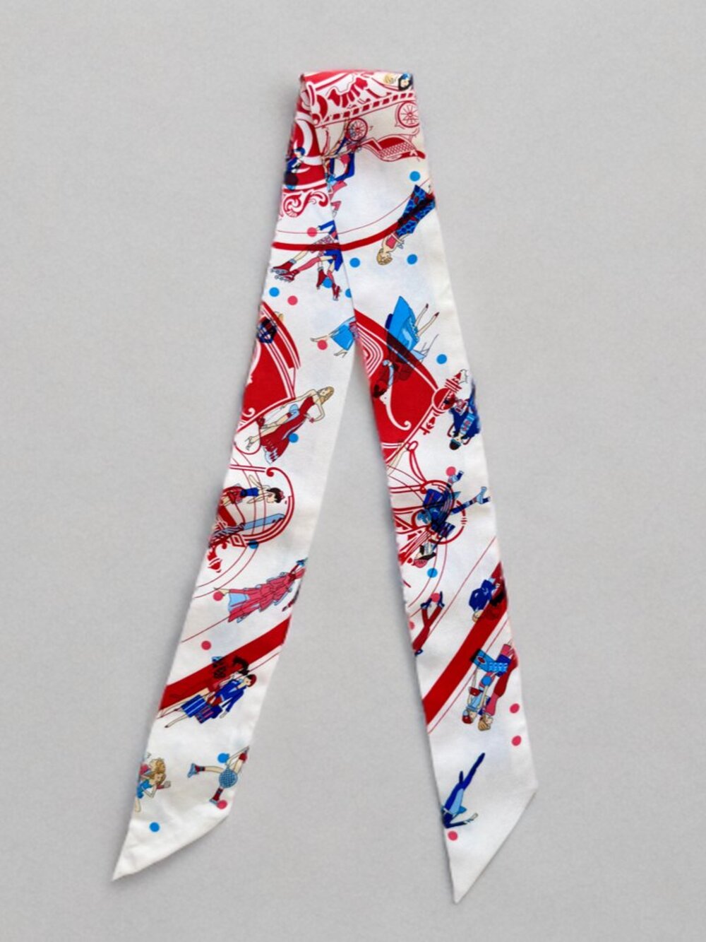 Hermes Red White Exlibris Parisienne Silk Twilly - Picture 2 of 7